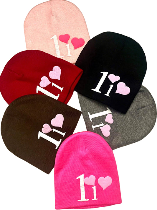 Heart Puff Print Beanie